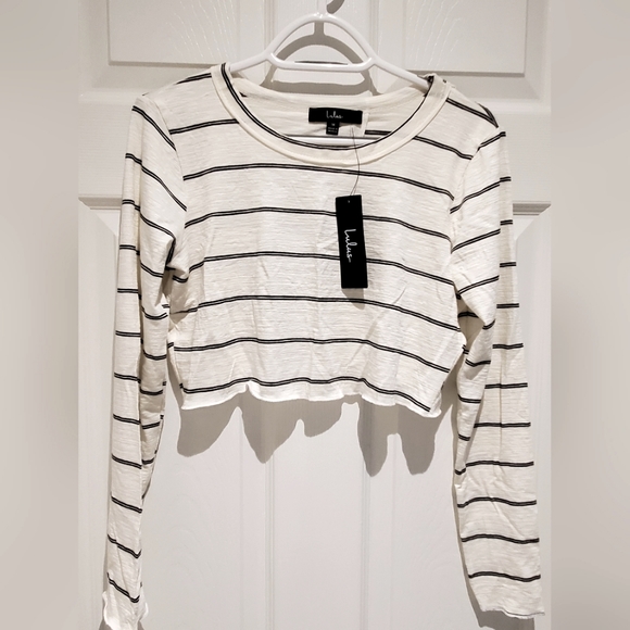 NWT Lulu's long sleeve striped crop top - Picture 3 of 7